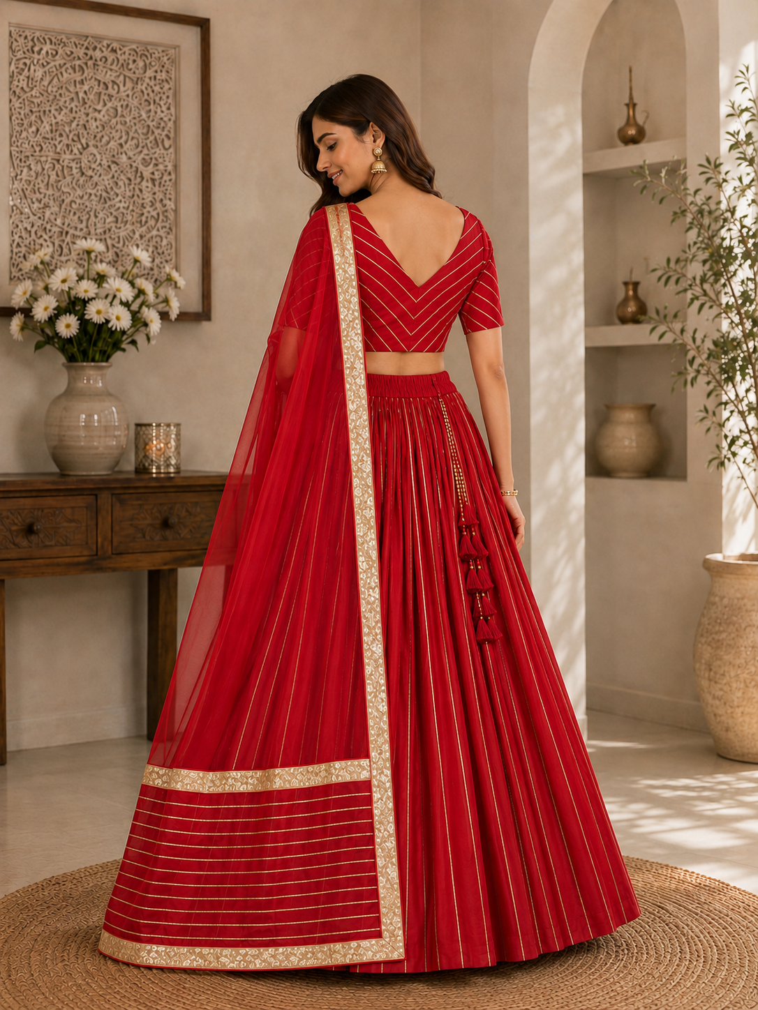 Crimson Red lehenga choli set – back view