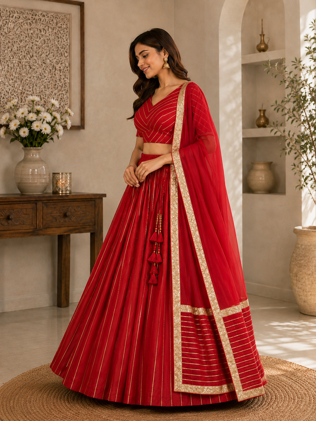 Crimson Red lehenga choli set – side view