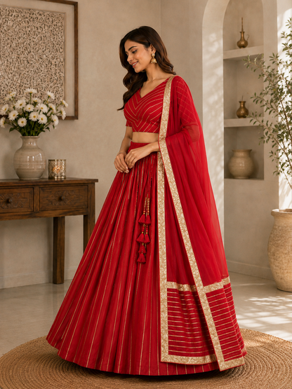 Crimson Red lehenga choli set – side view