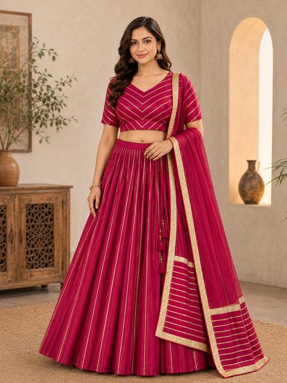 Dark Pink lehenga choli set with dupatta – front view