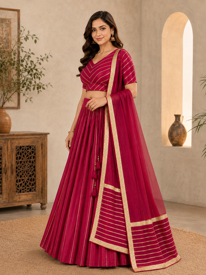Dark Pink lehenga choli set – side view