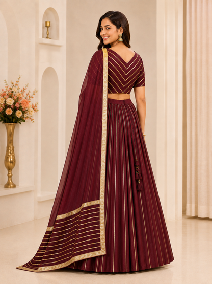 Maroon red lehenga choli set – back view