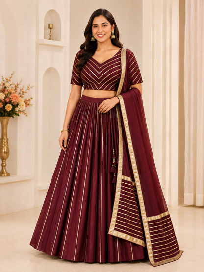 Maroon red lehenga choli set with dupatta – front view