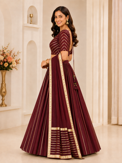 Maroon red lehenga choli set – side view