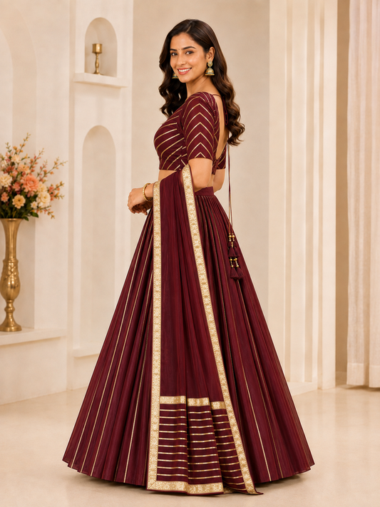 Maroon red lehenga choli set – side view