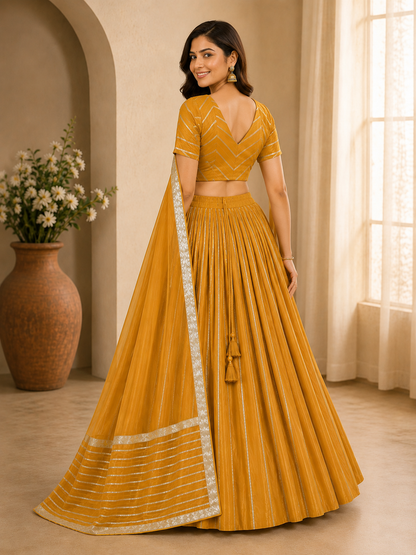 Mustard Yellow lehenga choli set – back view