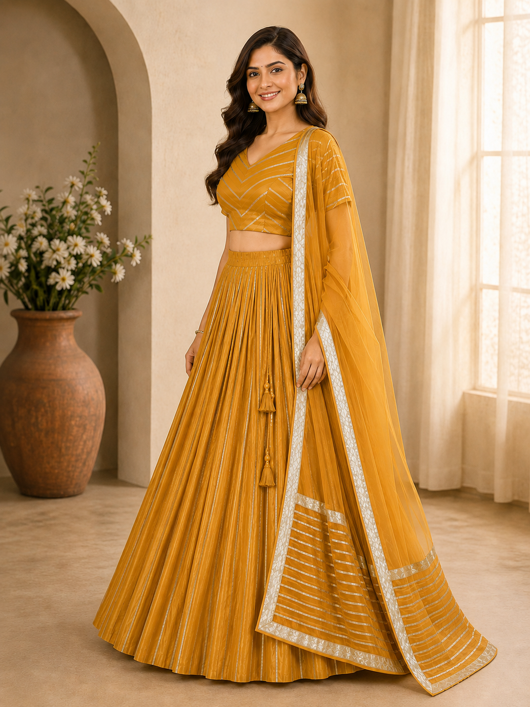 Mustard Yellow lehenga choli set – side view