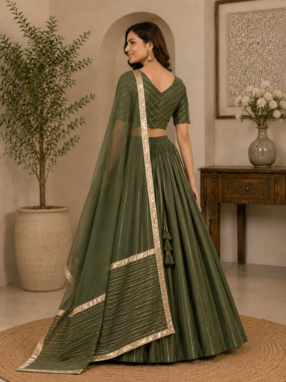 Olive Green lehenga choli set – back view