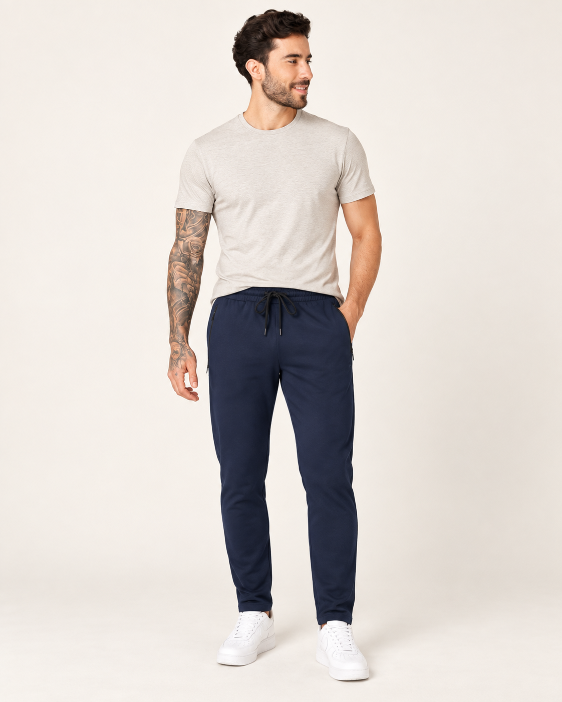 navy blue P004 sweatpants front view