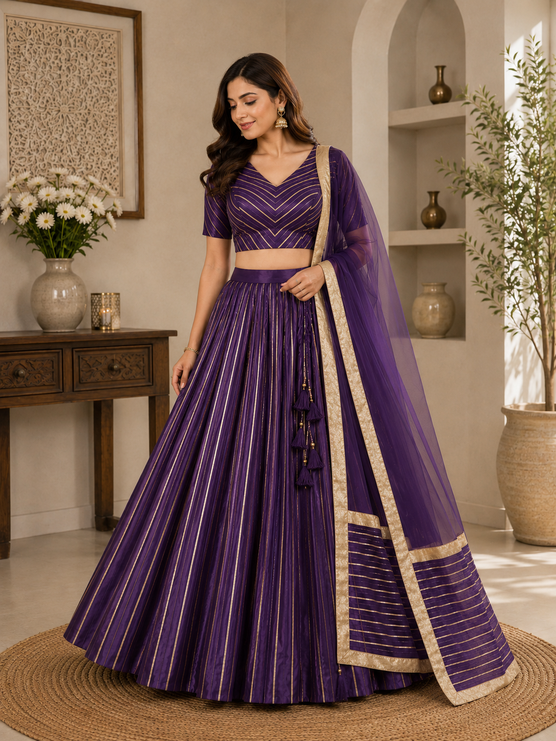 Royal Purple lehenga choli set with dupatta – front view