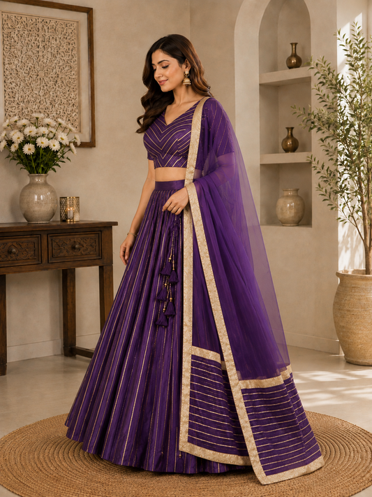 Royal Purple lehenga choli set – side view