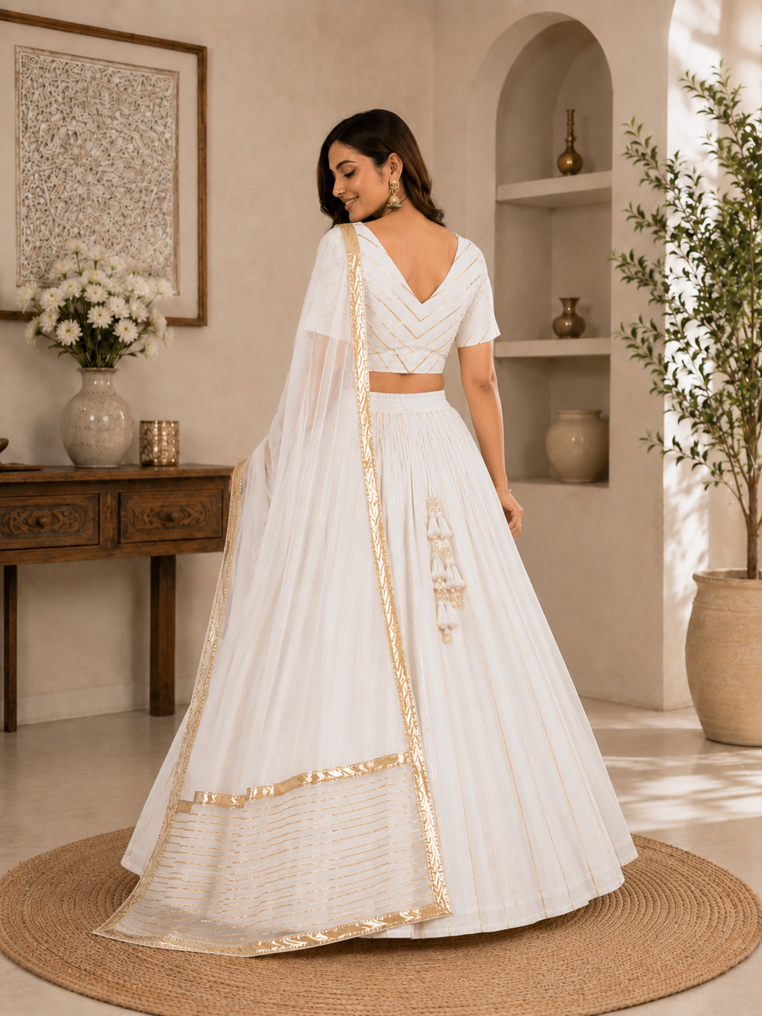 Classic White lehenga choli set – back view
