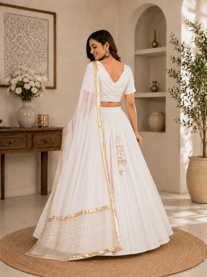 Classic White lehenga choli set – back view