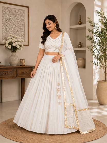 Classic White lehenga choli set with dupatta – front view