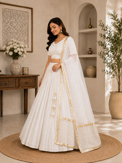 Classic White lehenga choli set – side view
