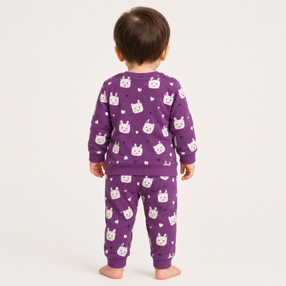 Regal Purple bunny print baby lounge set rear view