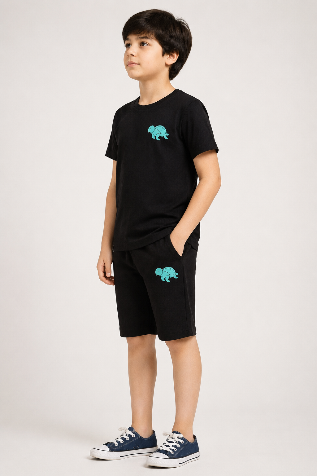 Boys royal black turtle motif short night suit alternate view