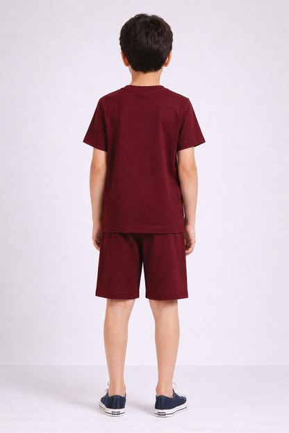 Boys rust maroon sunrise motif short night suit back view