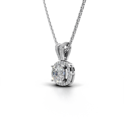 Exquisite Cushion-Cut Diamond Halo Pendant