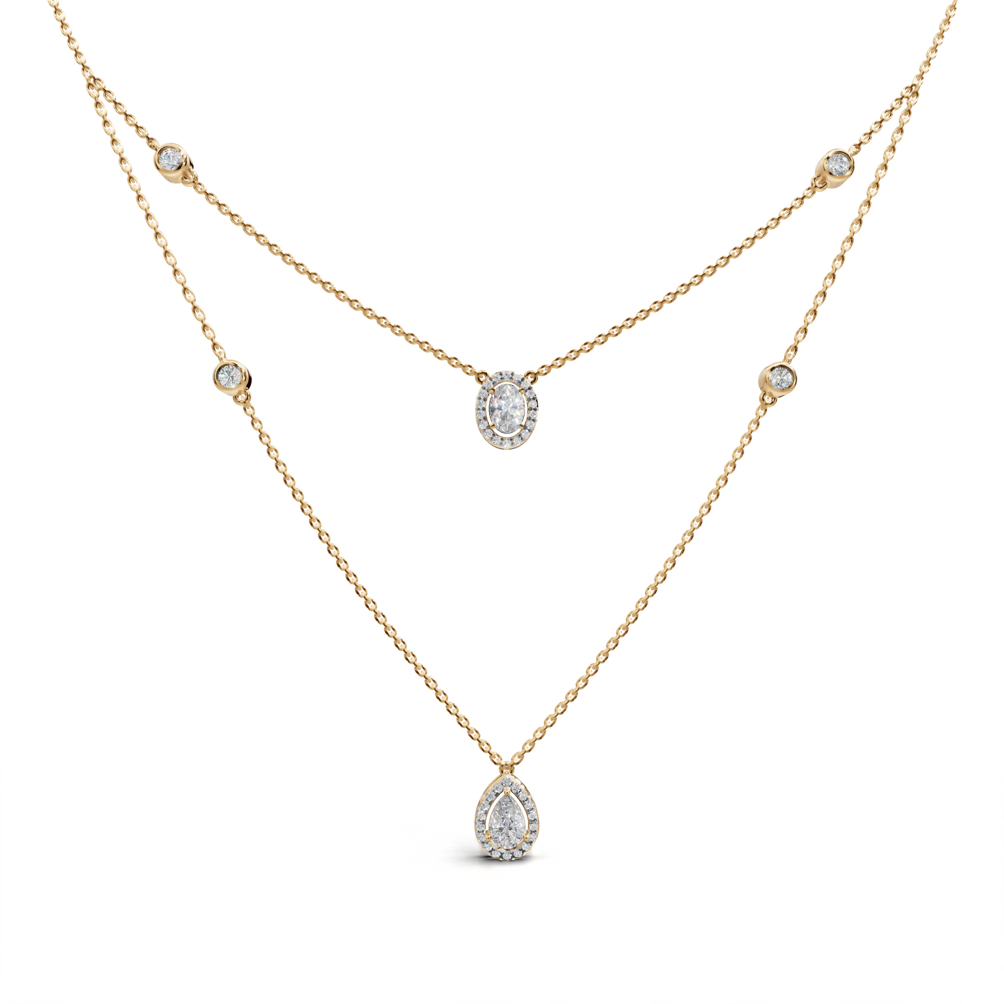 Stylish Layered Diamond Necklace - LWPD-0323