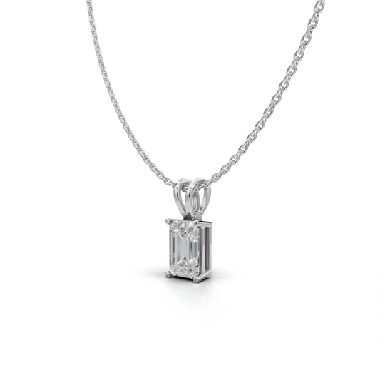 Emerald-Cut LGD Solitaire Pendant Necklace with Clean Geometric Silhouette – LWPD-0115