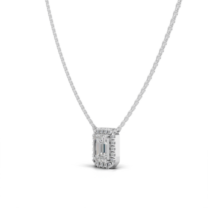 Emerald Cut Diamond Halo Pendant Necklace
