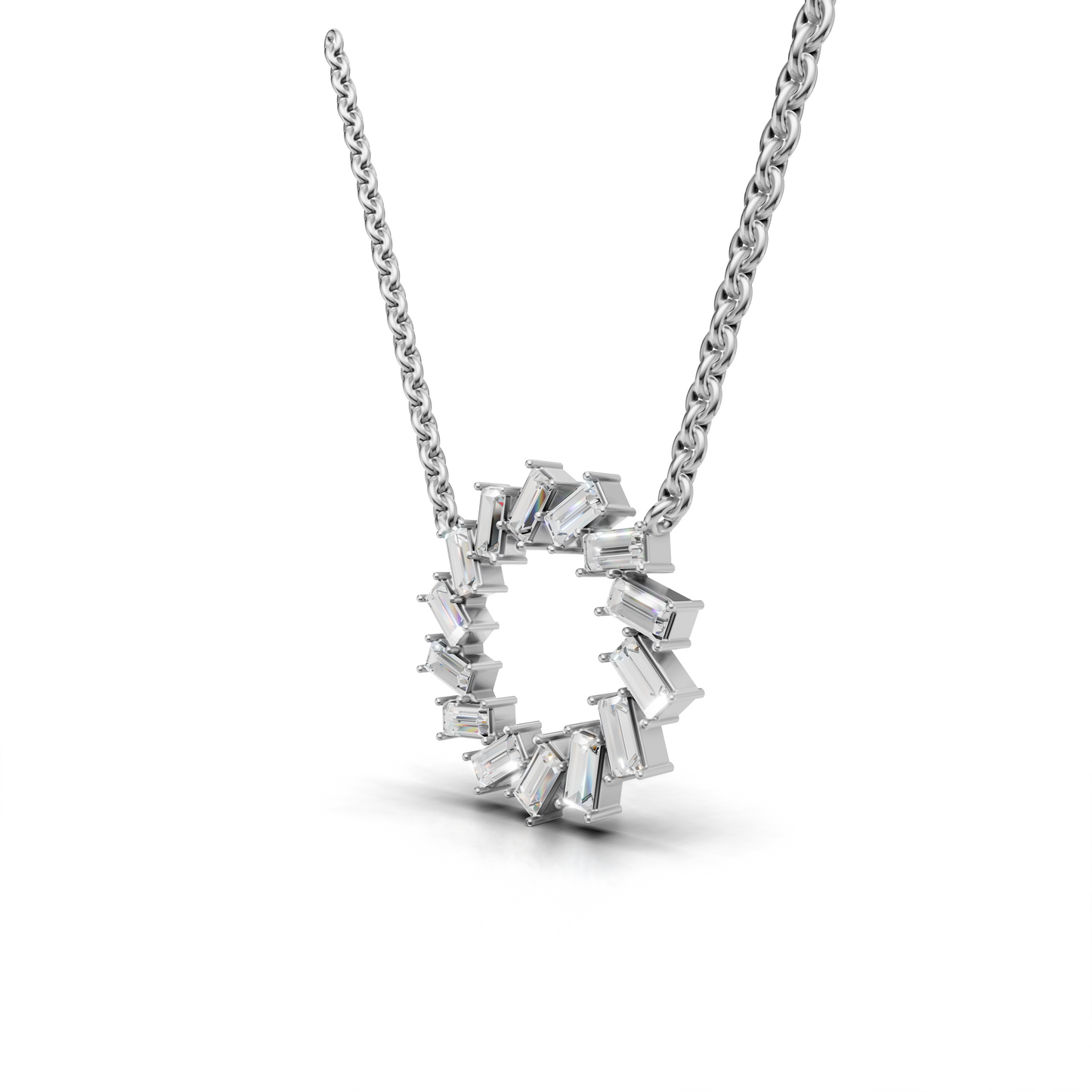 Dazzling Baguette Diamond Circle Pendant Necklace