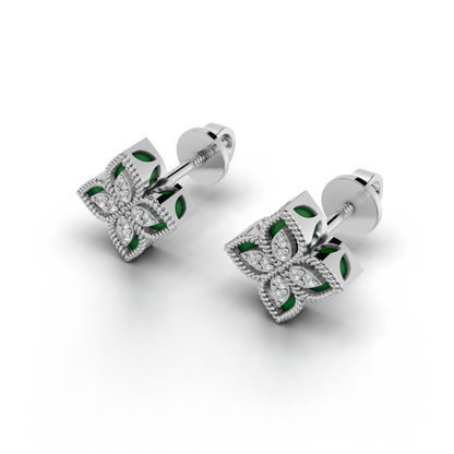 Green Enamel Petals Earrings LWPD-0325-ER