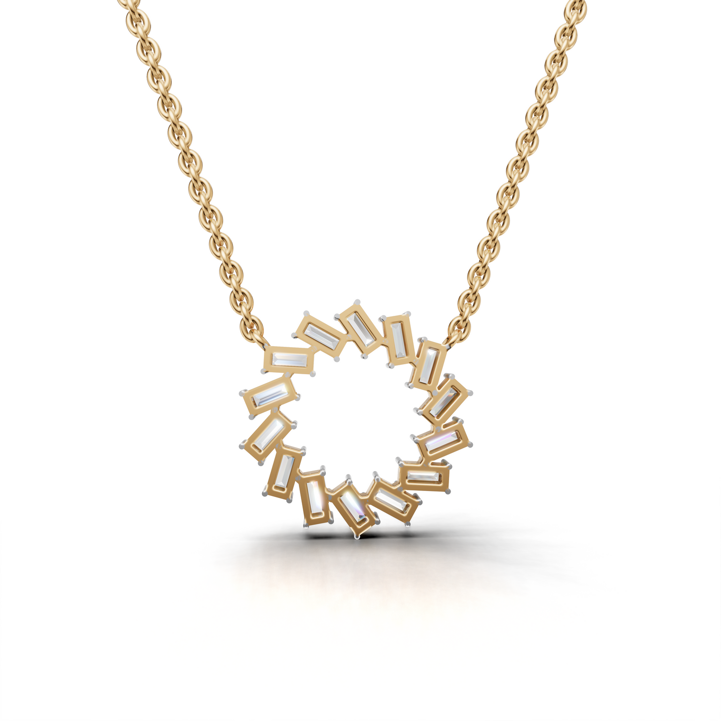 Dazzling Baguette Diamond Circle Pendant Necklace