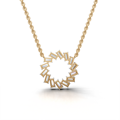 Dazzling Baguette Diamond Circle Pendant Necklace