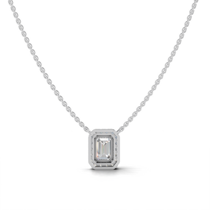 Emerald Cut Diamond Halo Pendant Necklace