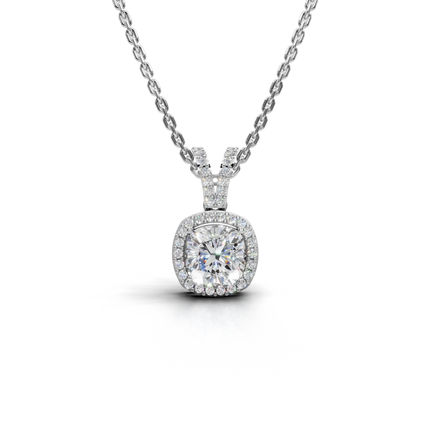 Exquisite Cushion-Cut Diamond Halo Pendant
