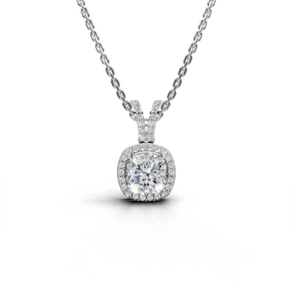 Exquisite Cushion-Cut Diamond Halo Pendant