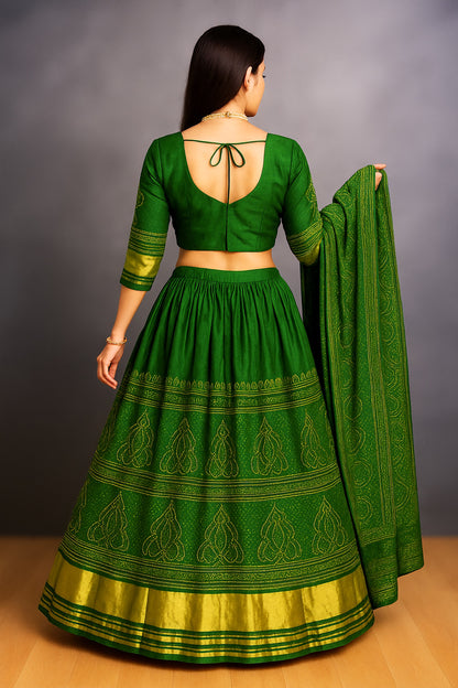 Elegant Green & Gold Bandhani Chaniya Choli with Dupatta